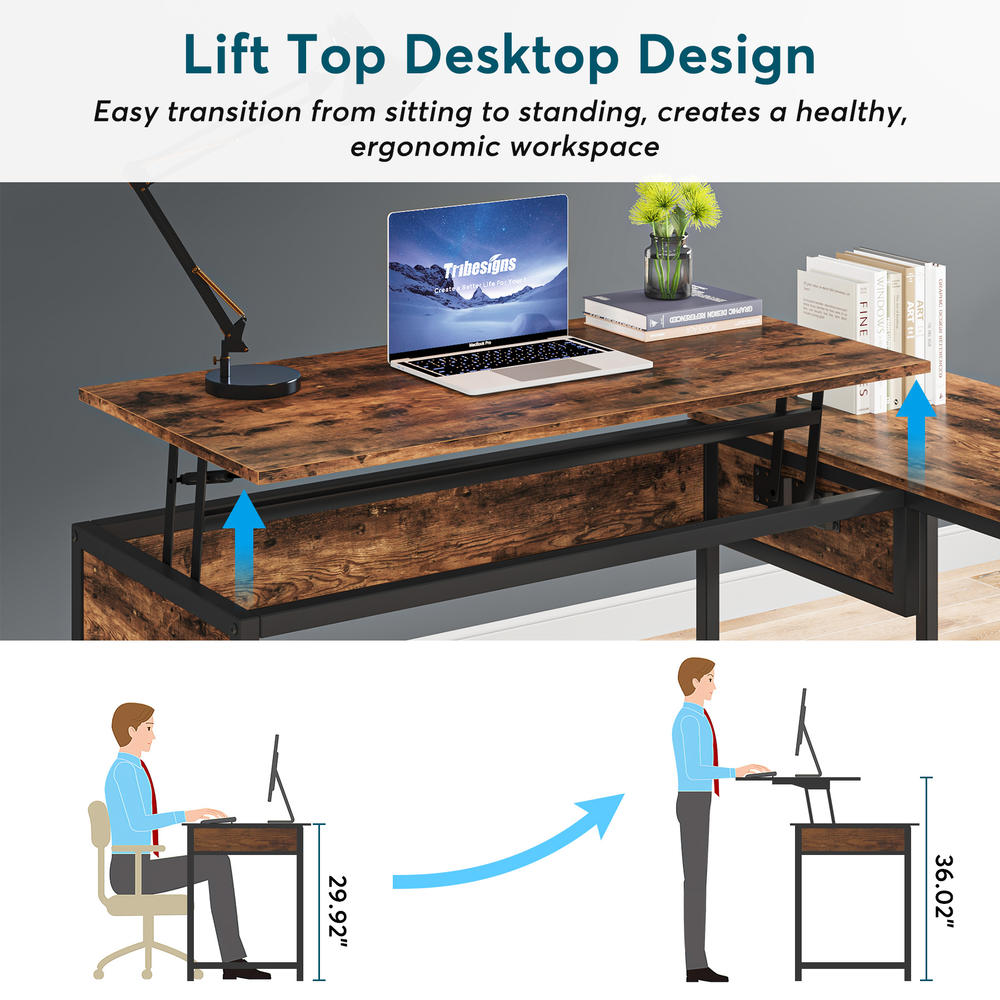 Tribesigns rustic lift top deals computer desk with drawers