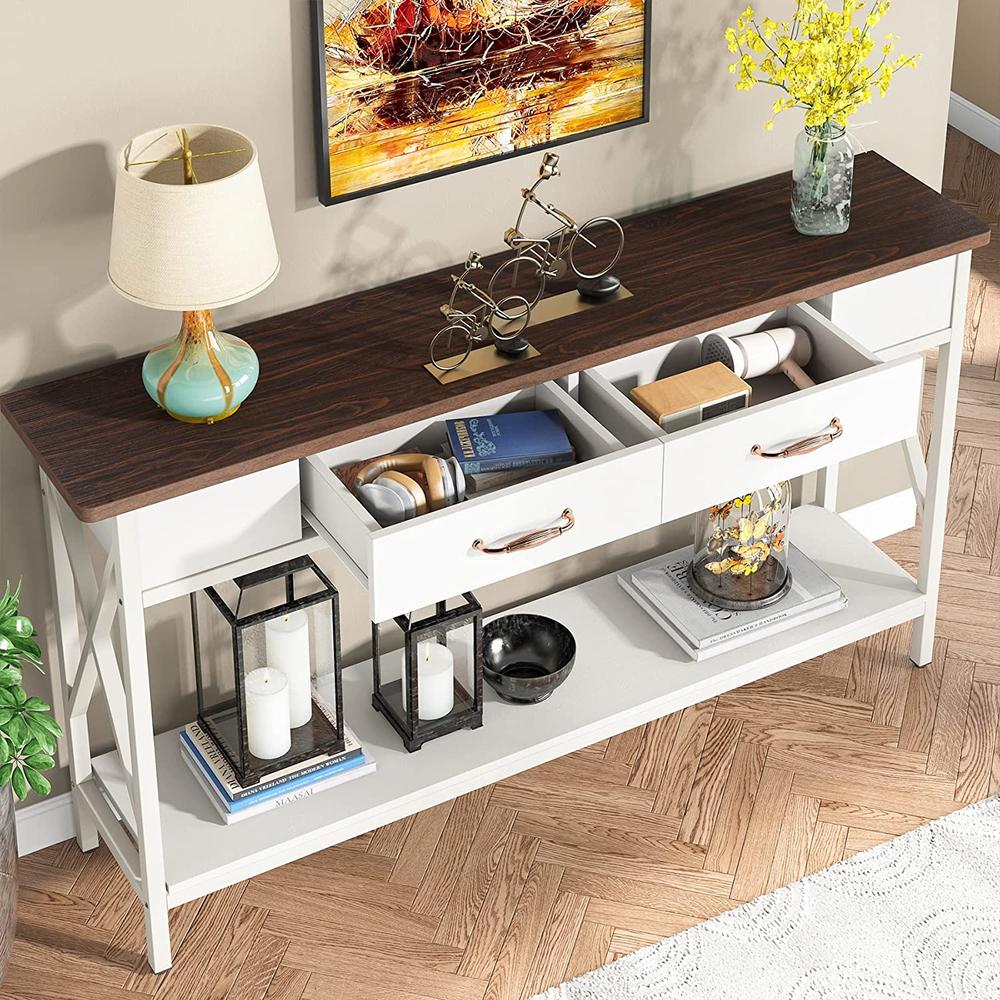 Tribesigns Console Table with Drawers, 70.9 inch Extra Long Sofa Table with Storage Shelves Metal Legs for Entryway Living Room