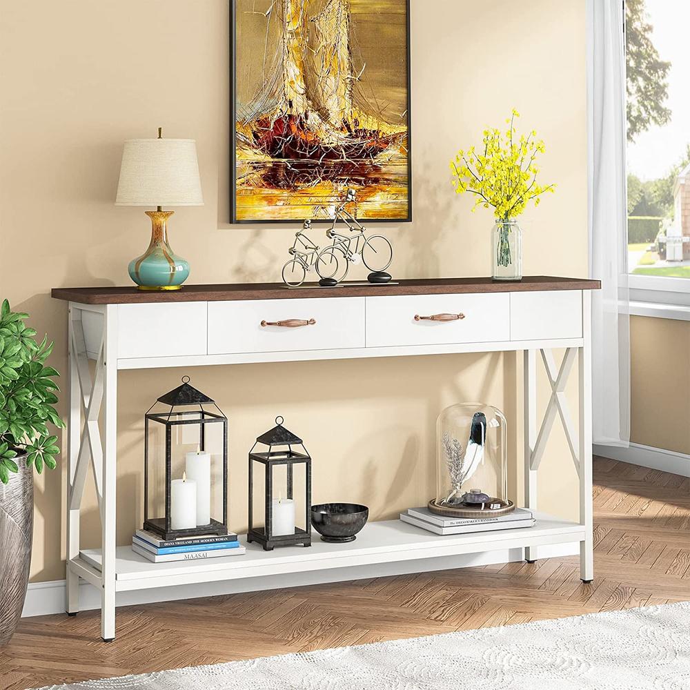 Tribesigns Console Table with Drawers, 70.9 inch Extra Long Sofa Table with Storage Shelves Metal Legs for Entryway Living Room