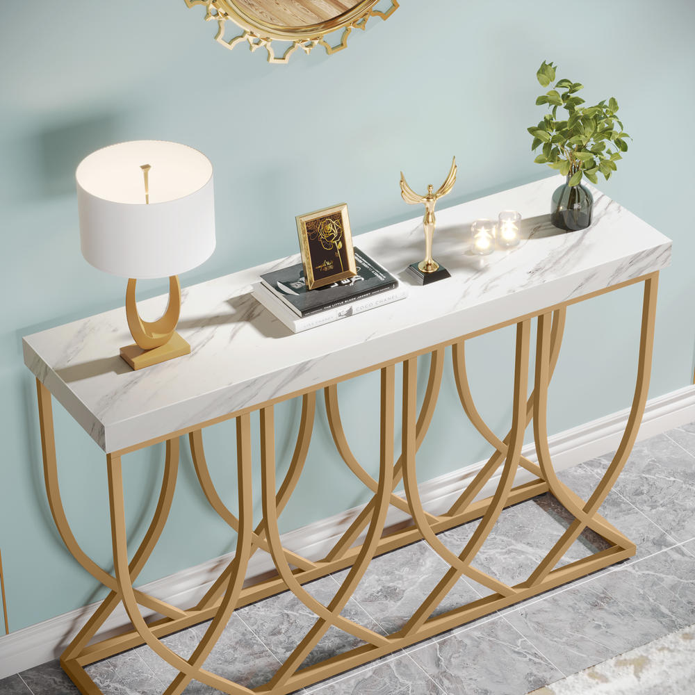 Tribesigns 39.4” Faux Marble Gold Console Table, Modern Entryway Foyer Table