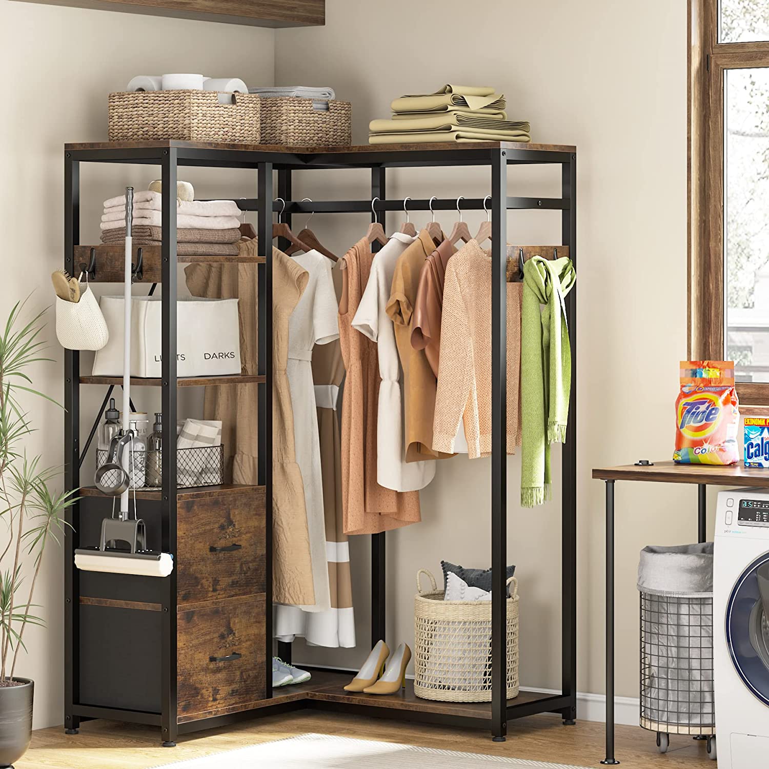 Tribesigns Brown Steel Clothing Rack