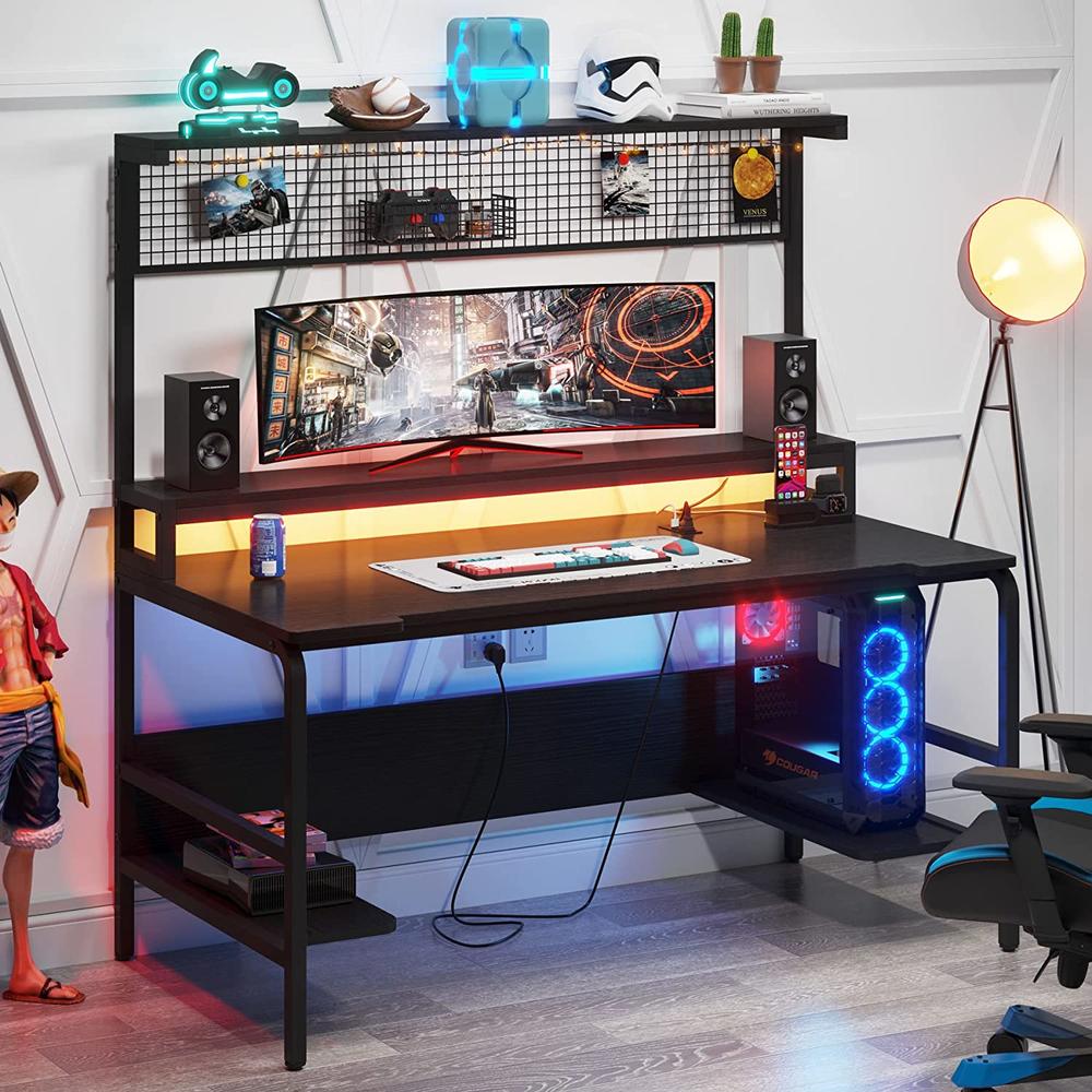 Tribesigns 55 Inch Gaming Desk with 2-Outlet & 2 USB Ports and Monitor Stand