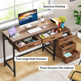 TribeSigns Tribesigns Computer Desk with 5 Drawers, Home Office Desks with  Reversible File Drawer Cabinet Printer Stand