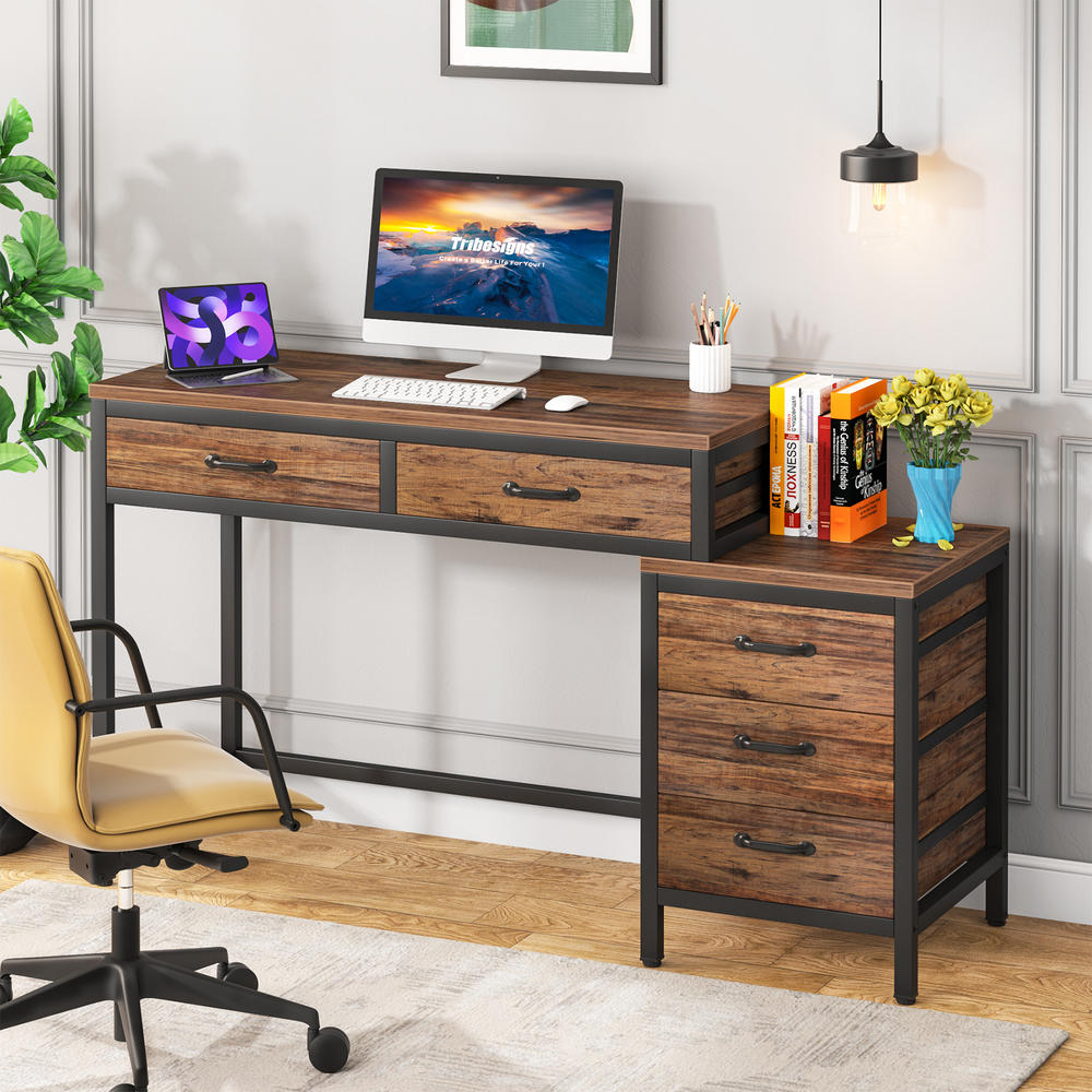 Tribesigns Computer Desk with 5 Drawers, Home Office Desks with