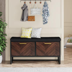 Tribesigns Shoe Storage Bench with Seat Cushion, Entryway Shoe Bench with 2 Flip Drawers
