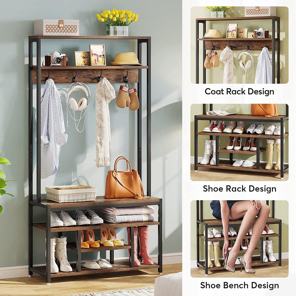 Tribesigns Entryway Hall Tree Coat Rack with Bench and Shoe Storage