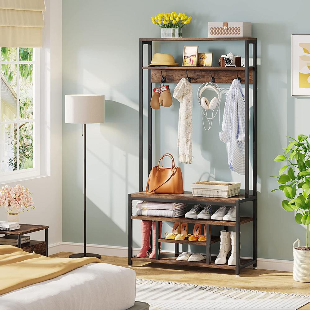 Tribesigns Entryway Hall Tree Coat Rack with Bench and Shoe Storage