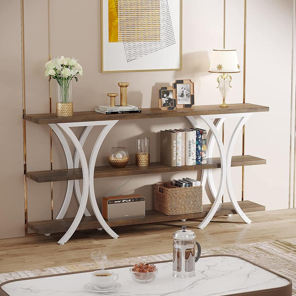Tribesigns 70.8 Inch Narrow Console Table, Long Sofa Table Entry Table with 3 Tier Storage Shelves