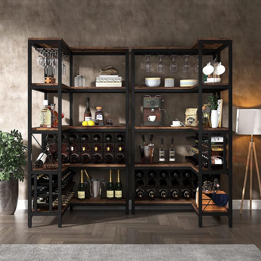 Tribesigns Large Corner Wine Rack, 5-Tier L Shaped Industrial Freestanding Floor Bar Cabinets for Liquor and Glasses Storage