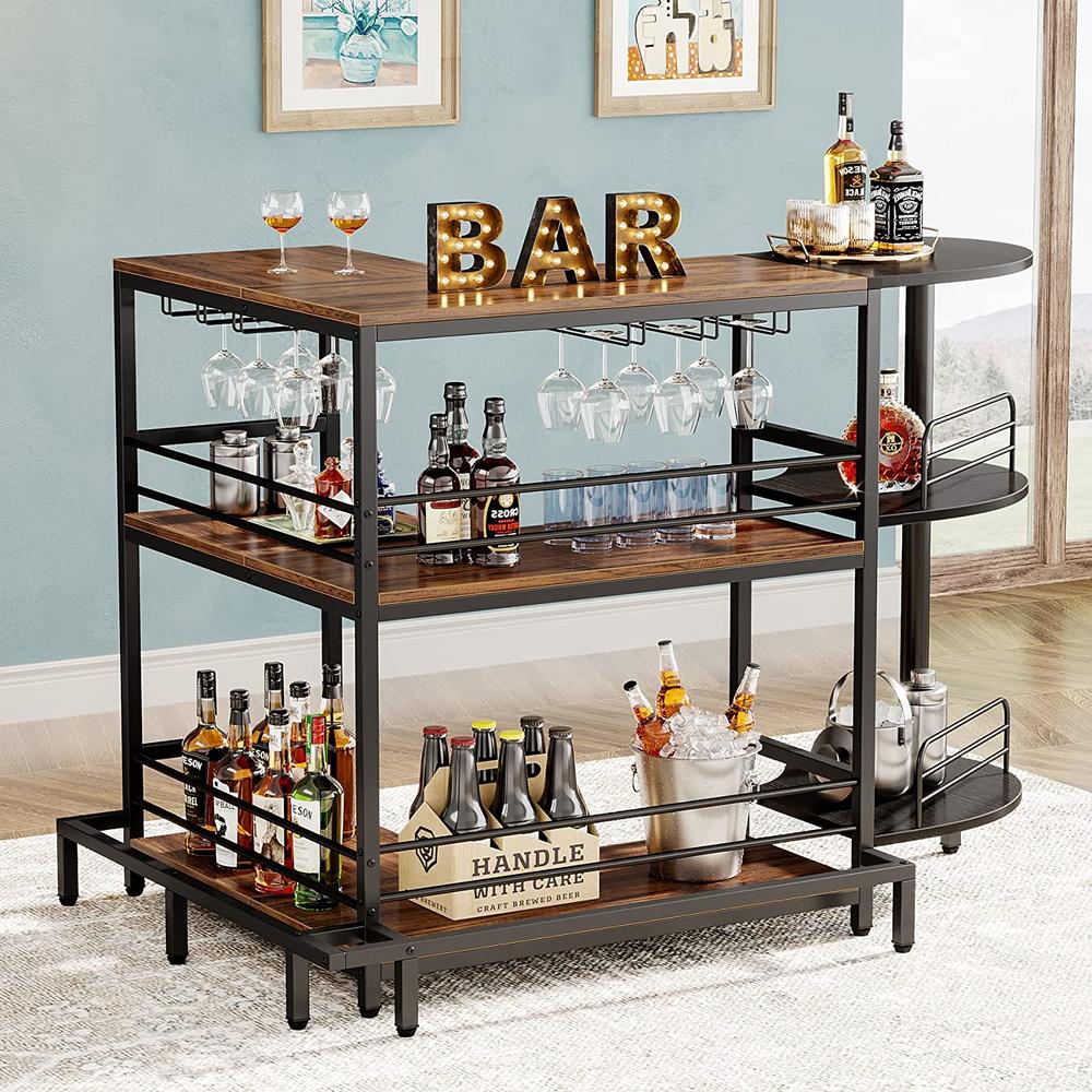 Tribesigns 3-Tier Home Bar Unit, L-Shaped Mini Bar Liquor Bar Table with Storage and Footrest for Living Room/Entertainment Room