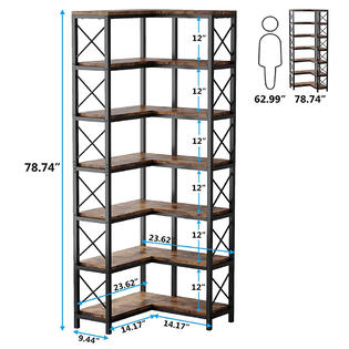 Tribesigns 7-Shelf Corner Bookshelf,Large Modern Corner Bookcase with Metal  Frame for Living Room Home Office