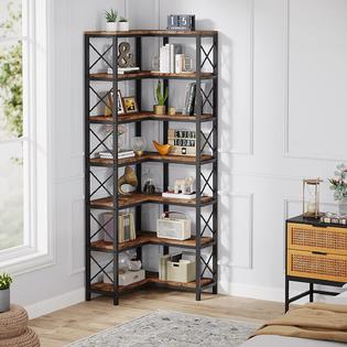 Tribesigns Corner Bookshelf, 7-Shelf L-Shaped Bookcase Display Rack