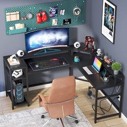 Tribesigns L-Shaped Gaming Desk with Power Outlets & LED Strips, L-Shaped Computer Desk with Storage Shelves
