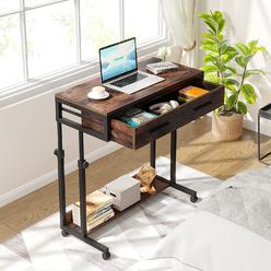 Tribesigns Adjustable Side Table Portable Desk with Drawers & Wheels, Mobile Couch Desk Laptop Table End Table for Sofa and Bed