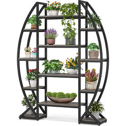 Tribesigns Industrial 5 Tiers Bookshelf, Oval Triple Wide Etagere Bookcases for Living Room