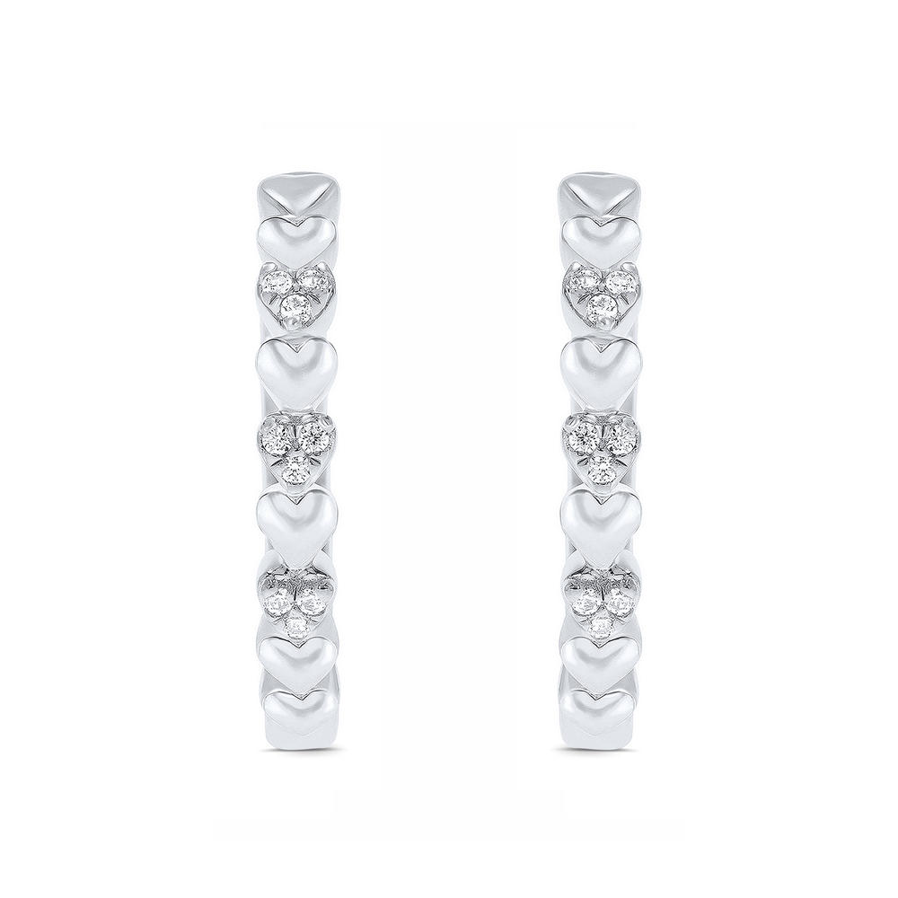 Triss Jewelry 1/10 Carat Diamond Alternating Heart Hoop Earrings in Sterling Silver
