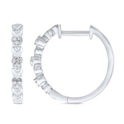 Triss Jewelry 1/10 Carat Diamond Alternating Heart Hoop Earrings in Sterling Silver