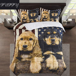 HIG 3D Print Comforter Set Puppy and American Flag Bedding Set