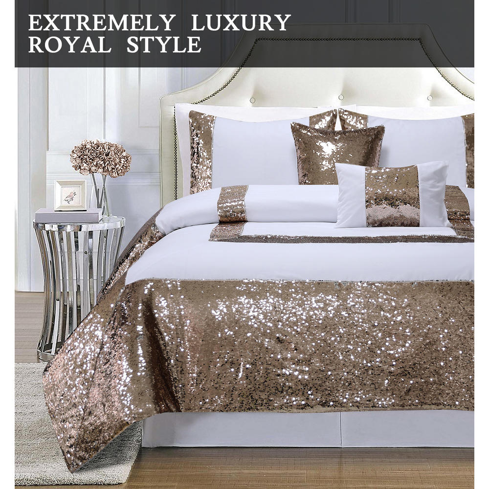HIG Shiny Sequins Patchwork Comforter Set Luxurious 5 Piece Bed in Bag
