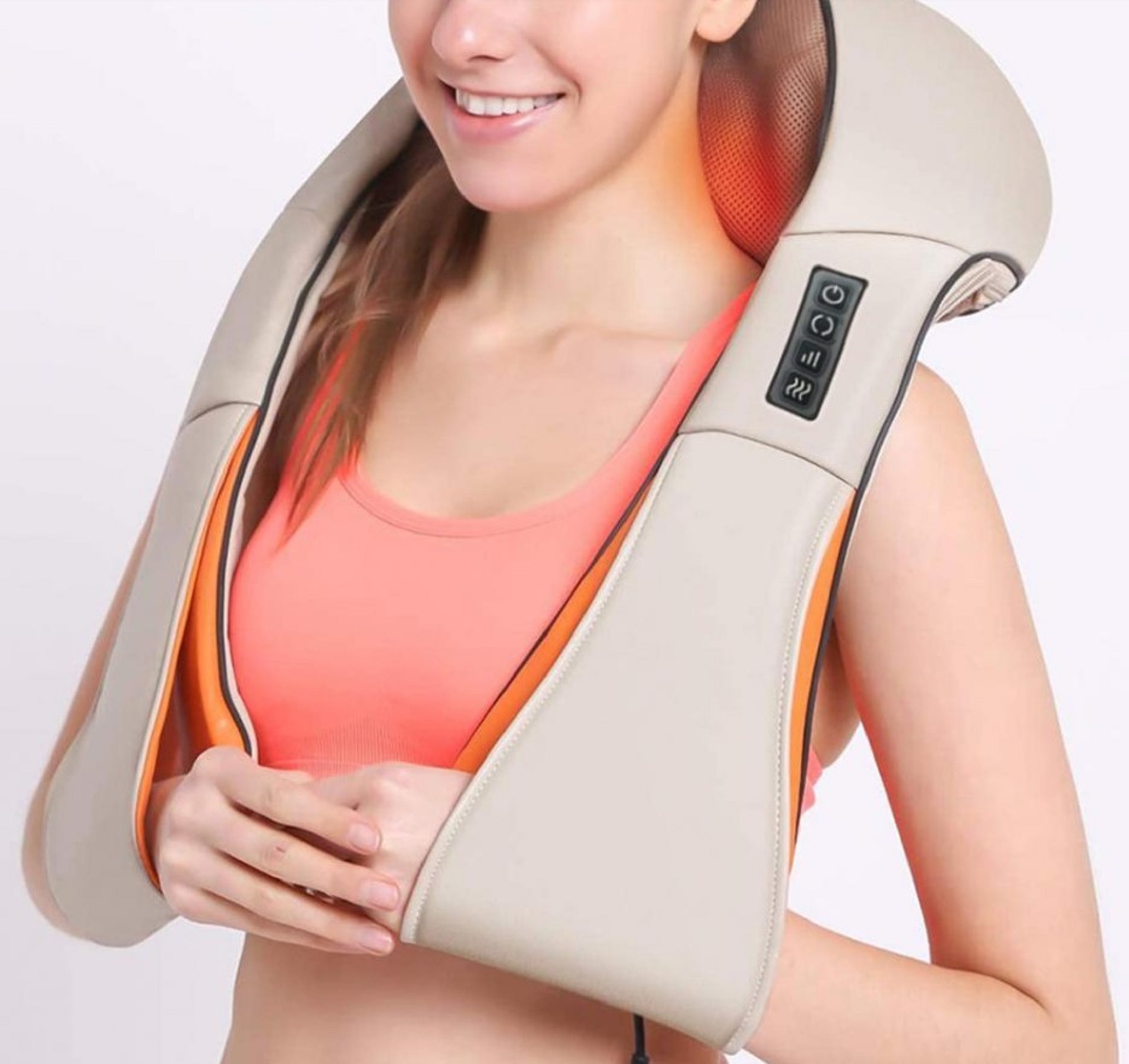 Brookstone Neck Shoulders Back Cervical Massager Shiatsu Heat Deep Kneading