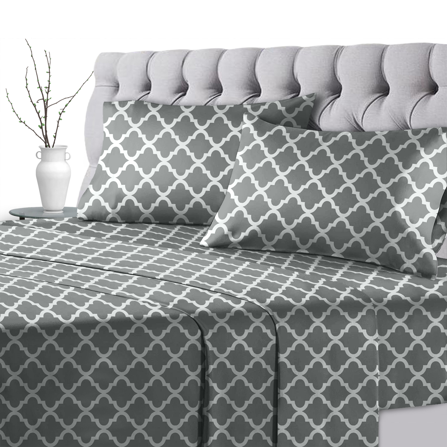 Quatrefoil Bed Sheets Set, Twin Bed Flat Sheet Dimensions