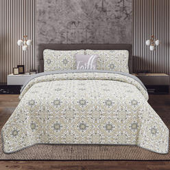 Lux Decor Collection Hannah Linen Down Alternative Quilt set, 4 Piece Reversible Quilted Bedding Set, All Season Comforter Set