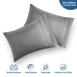 Hannah Linen Microfiber Pillowcase set of 2 - brushed microfiber washable pillow case pair - breathable envelope closure pillow protector