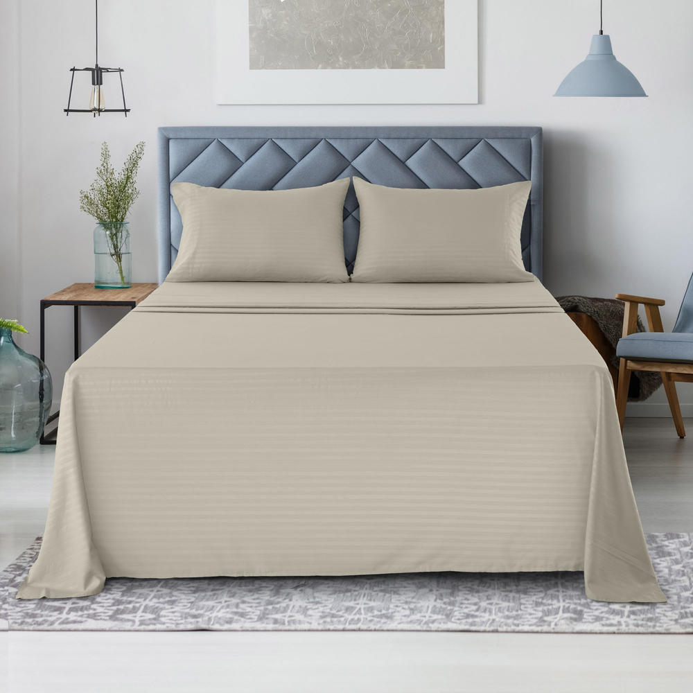 Lux Decor Collection Microfiber Striped Bed Sheet Set Ultra Soft Deep Pocket Bedding Sheets