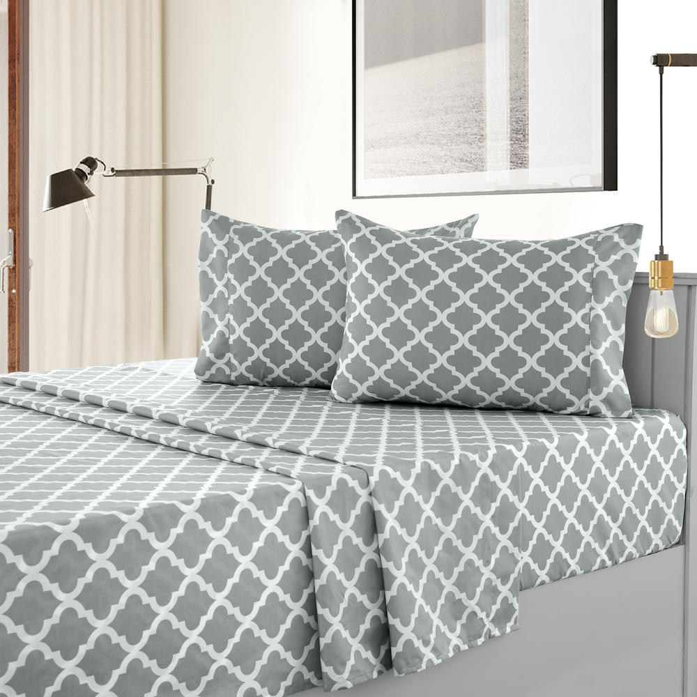 Lux Decor Collection Hotel Quality Sheets Set, Quatrefoil Bed Sheets Set (Flat Sheet, Deep Pocket Fitted Sheets & Pillowcases) King Queen Full Twin