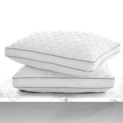Lux Decor Collection Gusseted Pillows for Bed Set of 2 Queen- King Size Bed Pillows 2 Pack in Diamond Navy Blue and Light Grey Piping