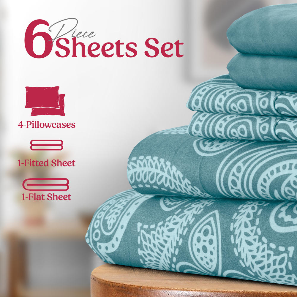 Lux Decor Collection Paisley Sheet Set - Luxury 4 and 6 Piece Soft Sheets - All Season Brushed Microfiber Bed Sheet Set