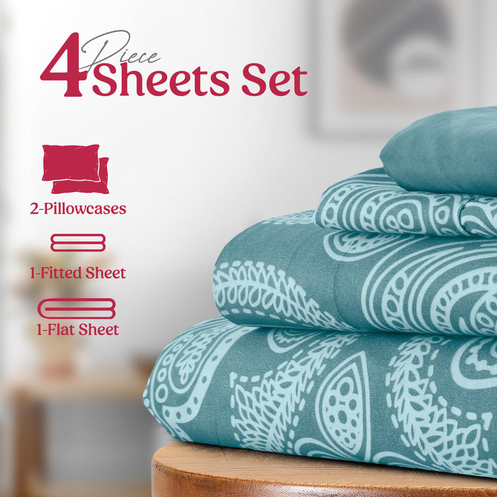 Lux Decor Collection Paisley Sheet Set - Luxury 4 and 6 Piece Soft Sheets - All Season Brushed Microfiber Bed Sheet Set