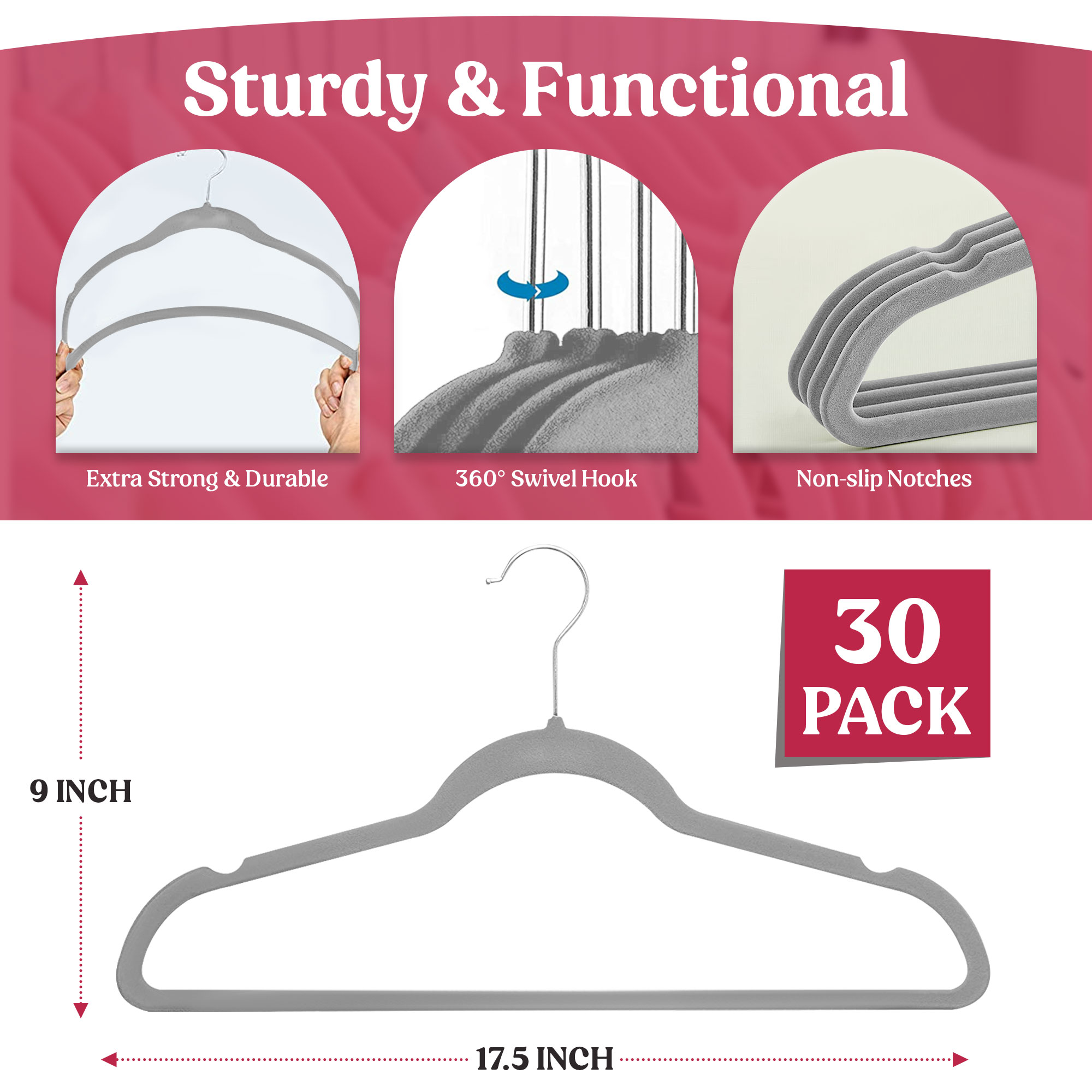 Zober Premium Quality Space Saving Velvet Hangers Strong and 50 Pack, Gray