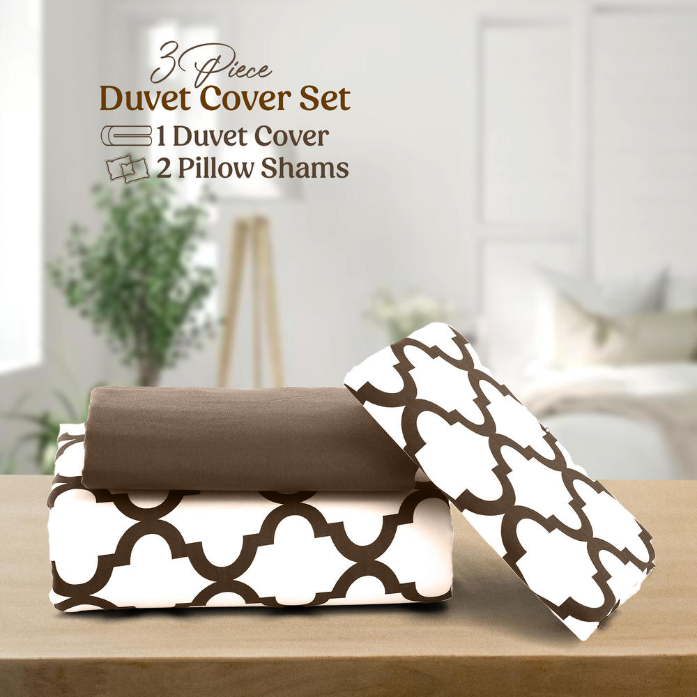 Lux Decor Collection 3-Piece Duvet Cover Set with Matching Pillow Shams Reversible Zipper Closure Microfiber Comforter Cover Set