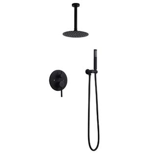 Homary Modern Matte Black 8 Ceiling Mounted Round Rain Shower Head Shower Combo System With Handheld Shower Valve And Trim Included