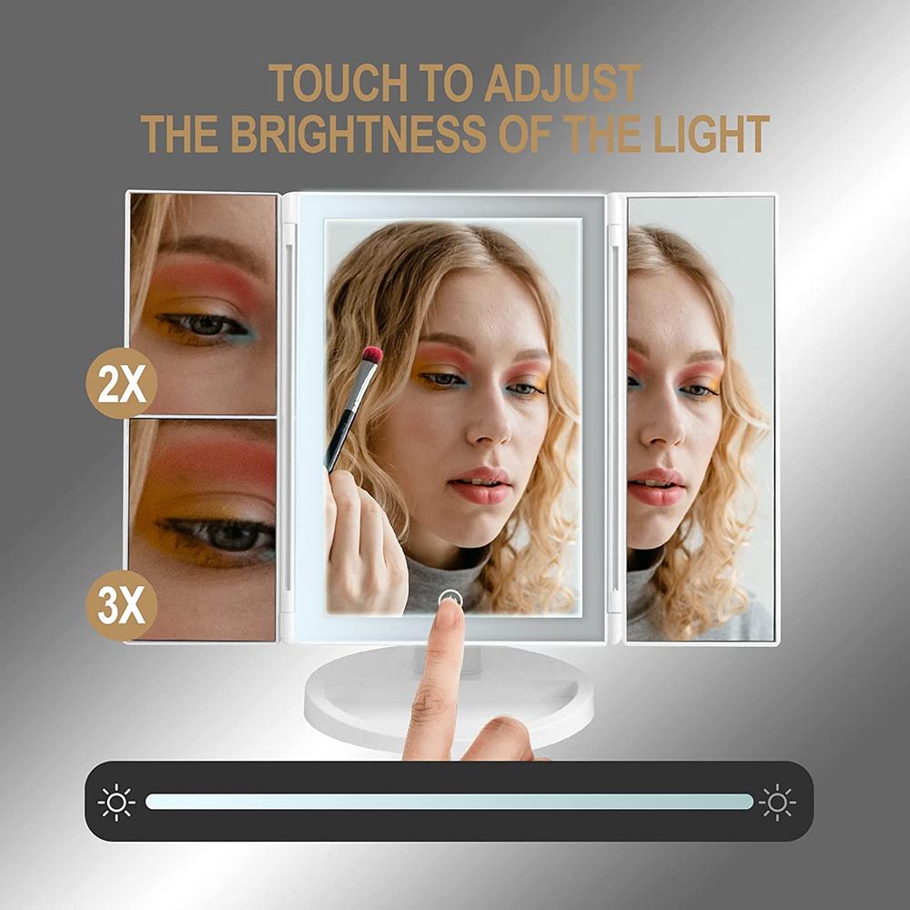 BIGTREE 3 Folds Lighted Vanity Makeup Mirror Sensor Touch Light LED Lights Light Up 1X/2X/3X