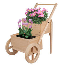 BIGTREE Flower Planter Two Tier Vertical Pot Wooden Wagon Cart Natural Flower Box Display