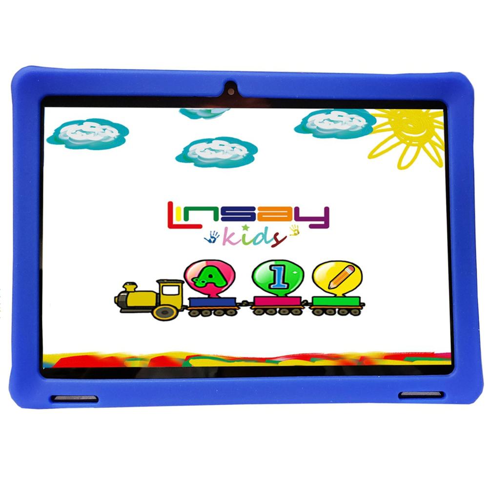 LINSAY 10" IPS 64GB Android 13 Tablet Bundle with Blue Kids Defender Case and Smart Dog Toy