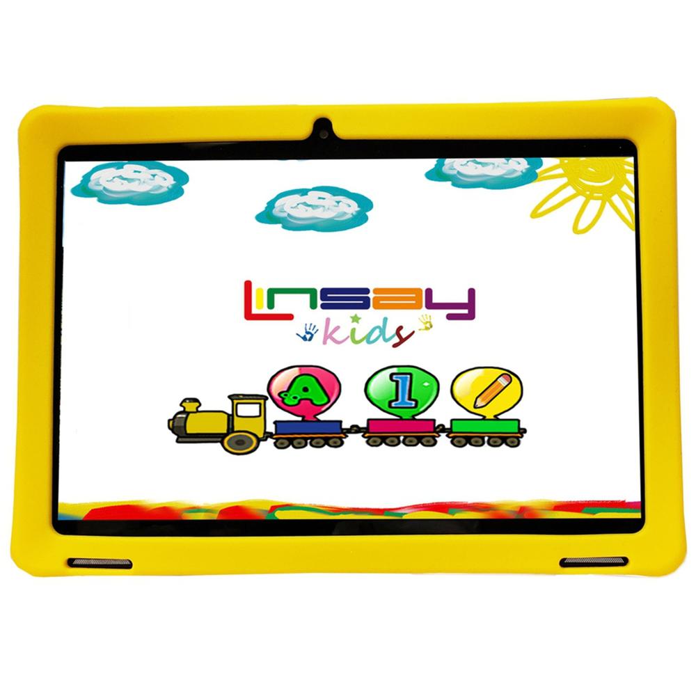 LINSAY 10" IPS 2GB RAM 64GB Android 13 Tablet Bundle with Kids Action Camera Yellow