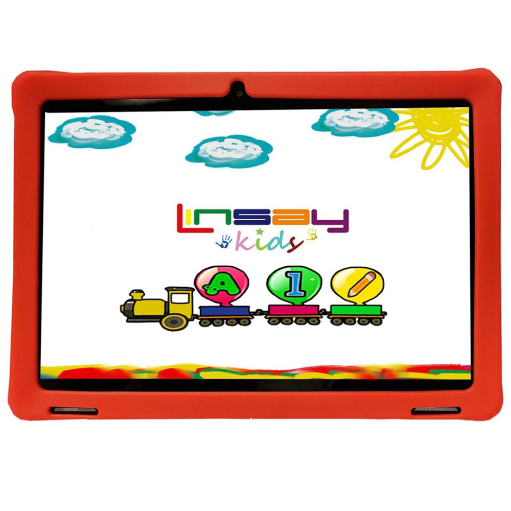 LINSAY 10" IPS 64GB Android 13 Tablet Bundle with Red Kids Defender Case and 128GB Micro SD Card