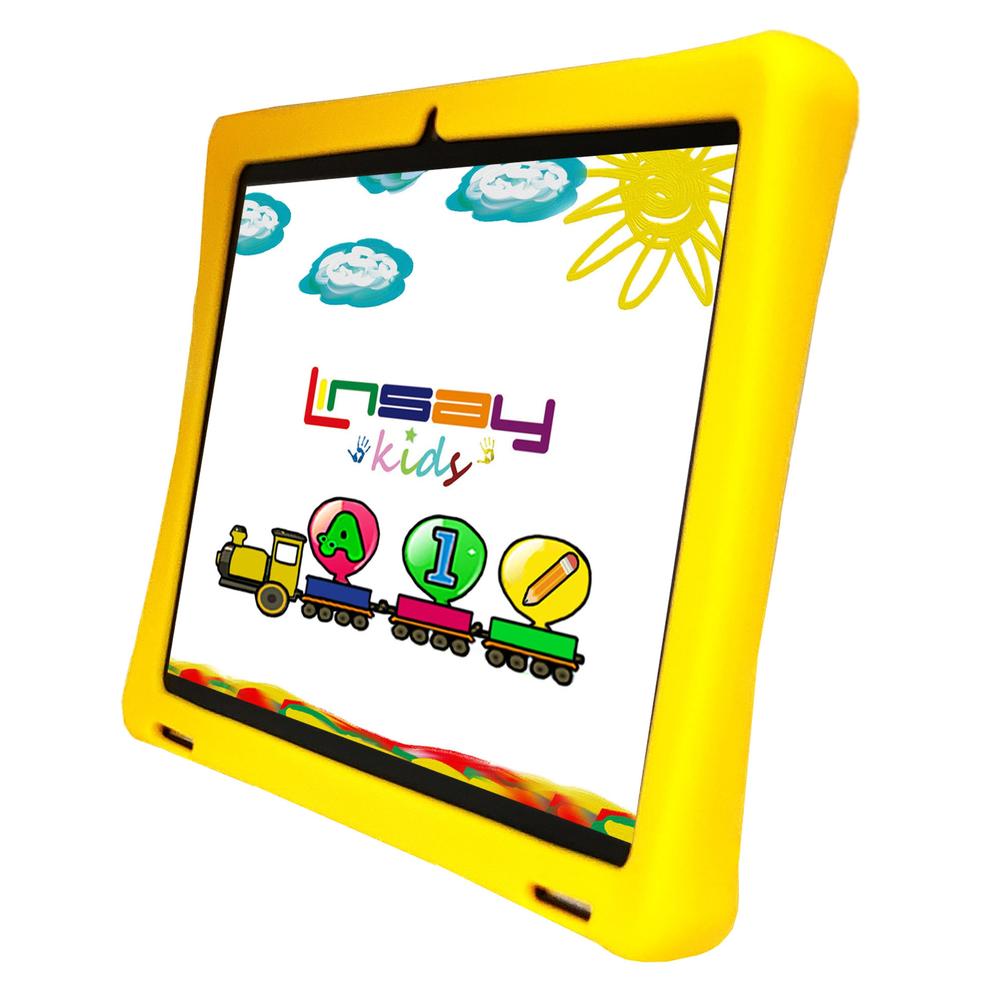 LINSAY 10.1" 1280x800 IPS Screen 2GB RAM Android 13 Tablet 64GB with Kids Yellow Defender Case, Pop Holder and Pen Stylus