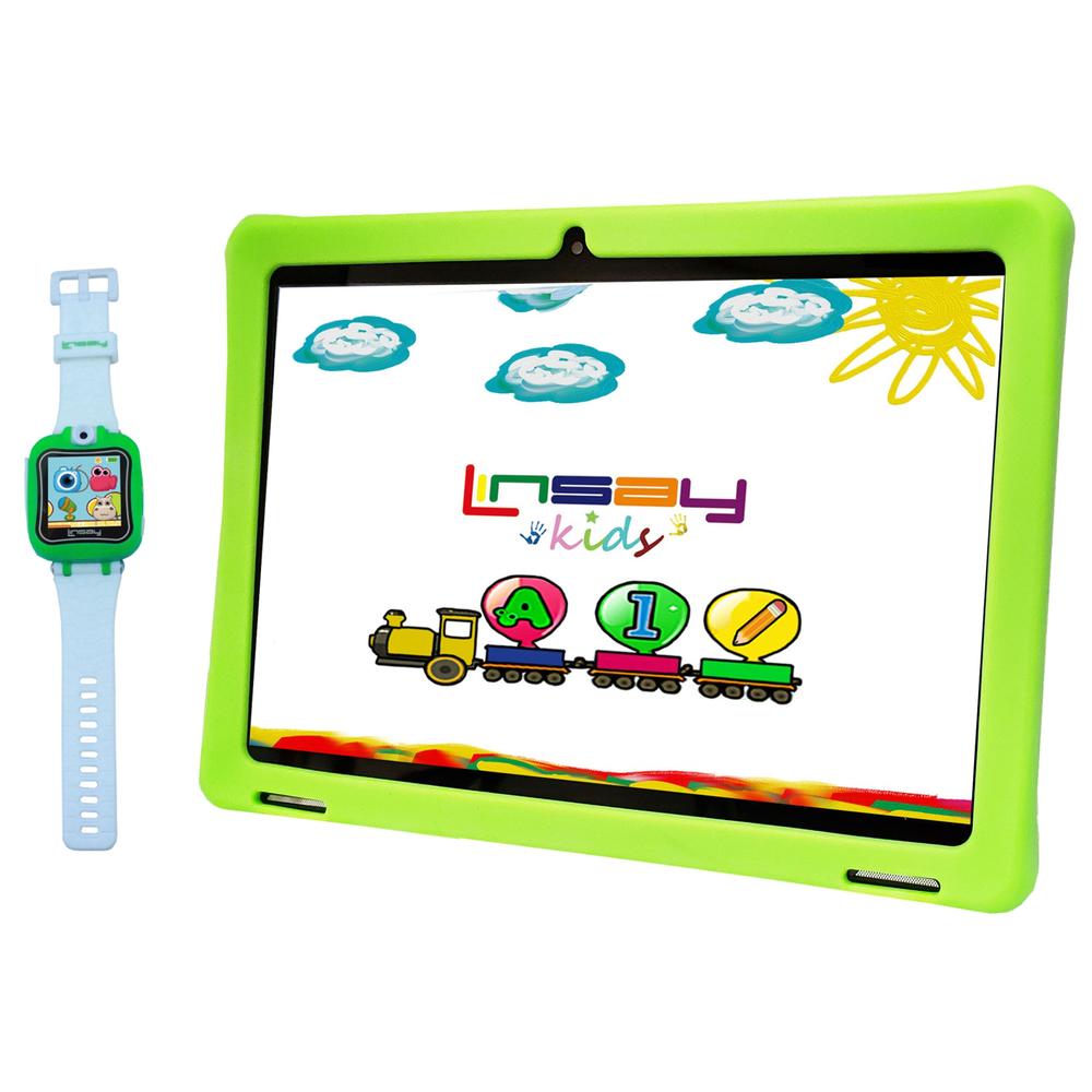 LINSAY 10.1" 1280x800 IPS Screen 2GB RAM Android 13 Tablet 64GB with Kids Green, Kids Smart Watch, Pop Holder and Pen Stylus