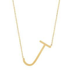 MAX + STONE 10k Solid White Gold Large Sideways Block Letter Initial with Extendable Cable Chain, 16 to 18 inches