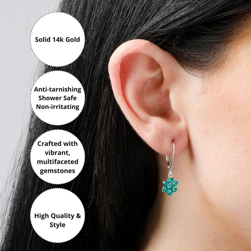 MAX + STONE 14k White or Yellow Gold Gemstone Flower Dangle Leverback Earrings