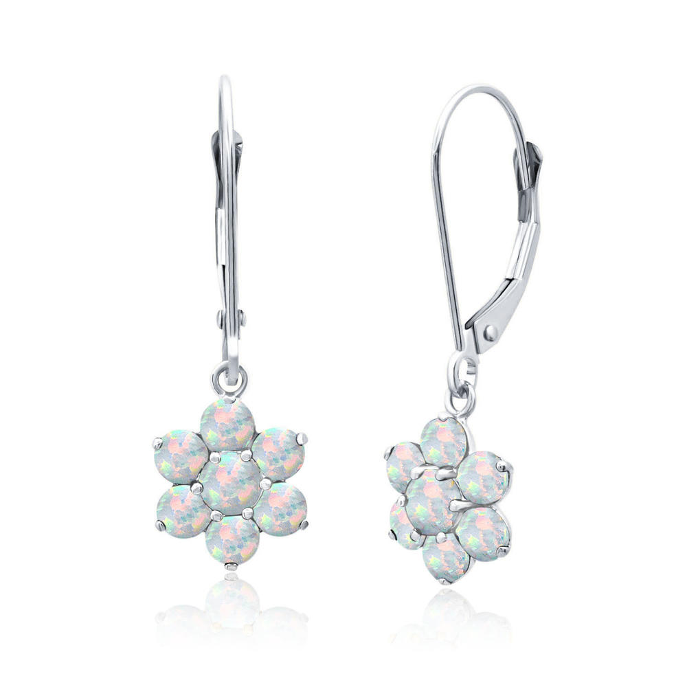 MAX + STONE 14k White or Yellow Gold Gemstone Flower Dangle Leverback Earrings