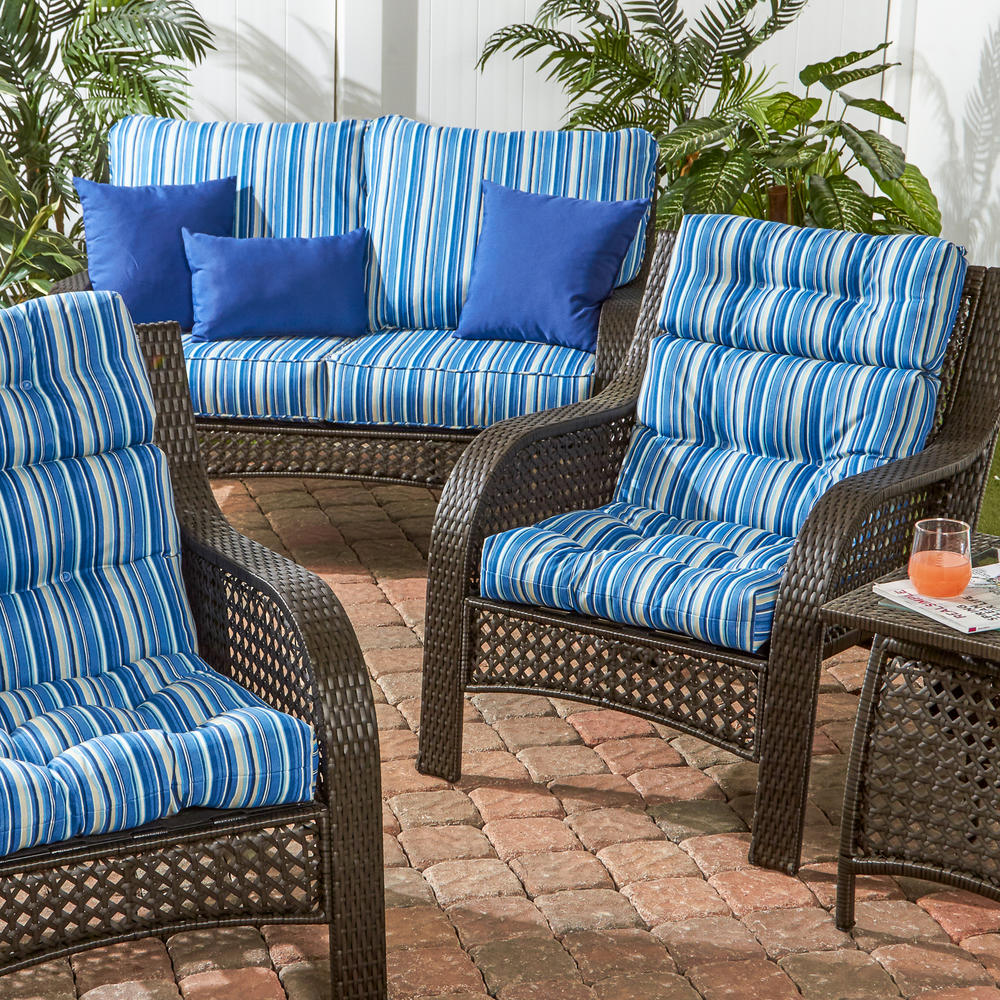 Greendale Home Fashions Outdoor High Back Chair Cushion, Sapphire Stripe