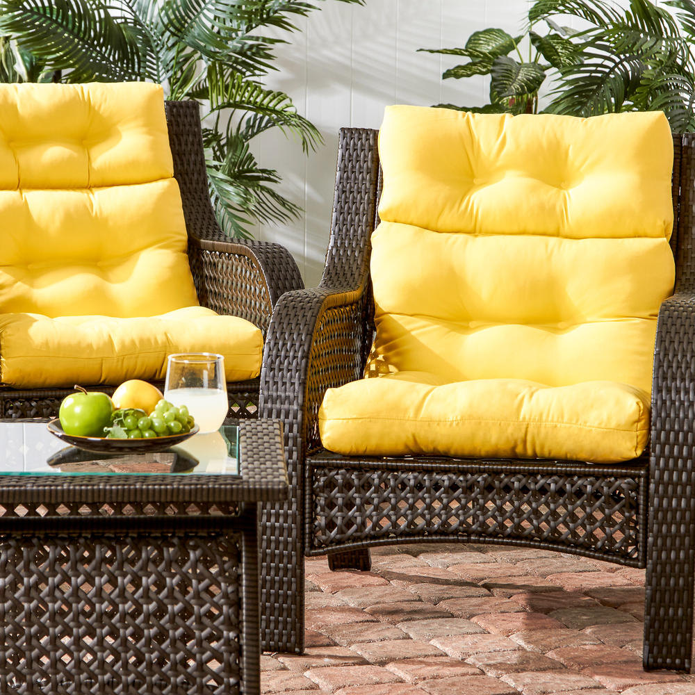 Greendale Home Fashions Outdoor High Back Chair Cushion (Set of 2), Sunbeam Yellow