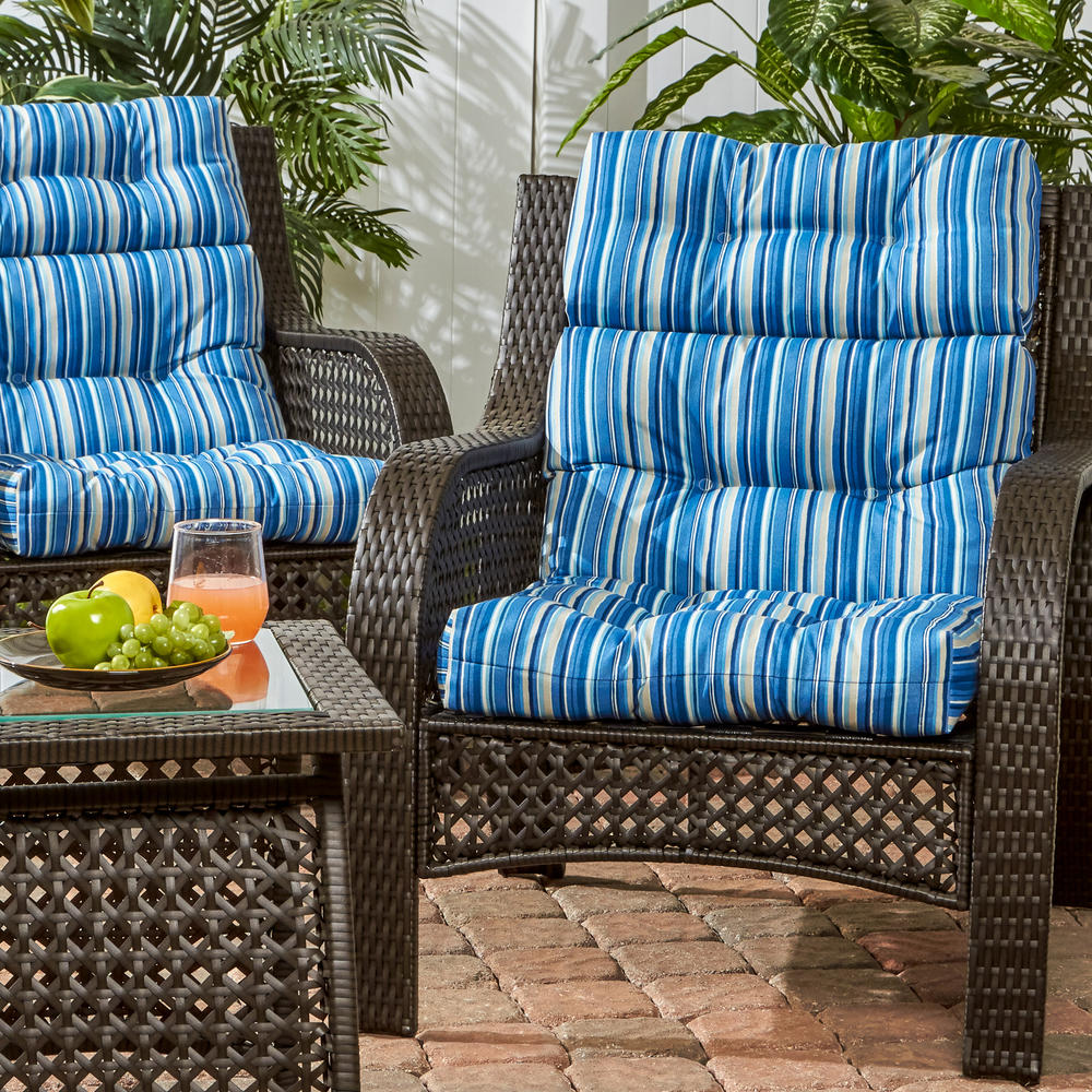 Greendale Home Fashions Outdoor High Back Chair Cushion (Set of 2), Sapphire Stripe