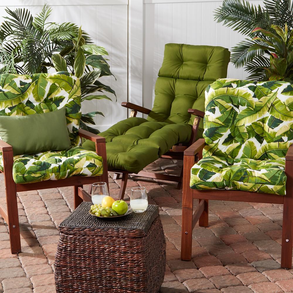 Greendale Home Fashions Outdoor Seat/Back Chair Cushion (Set of 2), Palm Leaves White