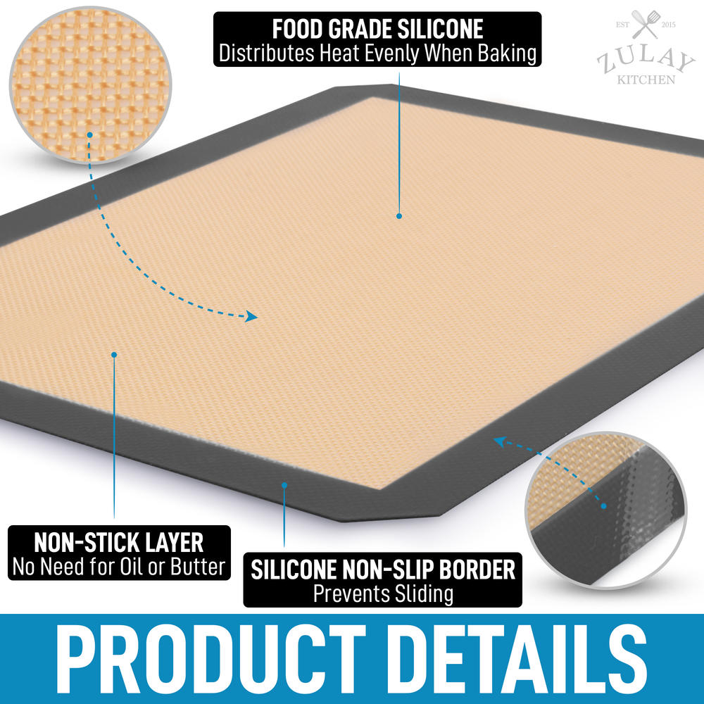 Zulay Kitchen (2 Pack) Silicone Baking Mat Sheet Set - Reusable Baking Mat Nonstick